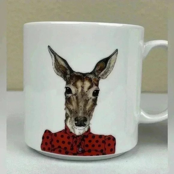 WEST ELM x Rachel Kozlowski Set of 2 Dapped Animals Mugs Barn Owl Deer Ceramic - Picture 2 of 10